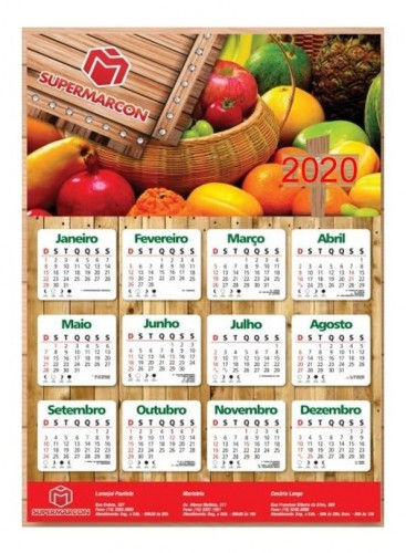 Calendário de Parede 20x27cm 250g 1000un Verniz UV Furo 3mm