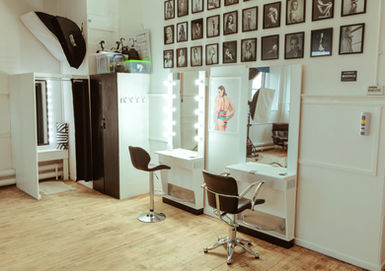 Photo Studio with a hair styling and makeup area and wooden floor Apollo Studio Glasgow