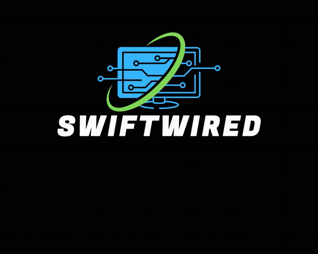 Swiftwired full animated logo with the tagline security managed underneath.