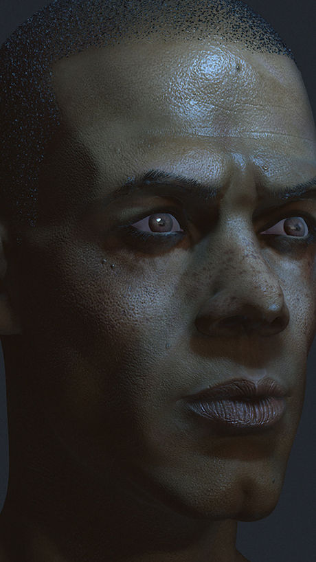 This project showcases a series of realistic 3D male portraits, capturing intense expressions and detailed features. The collection includes various renderings of a man's face, busts, and character profiles.