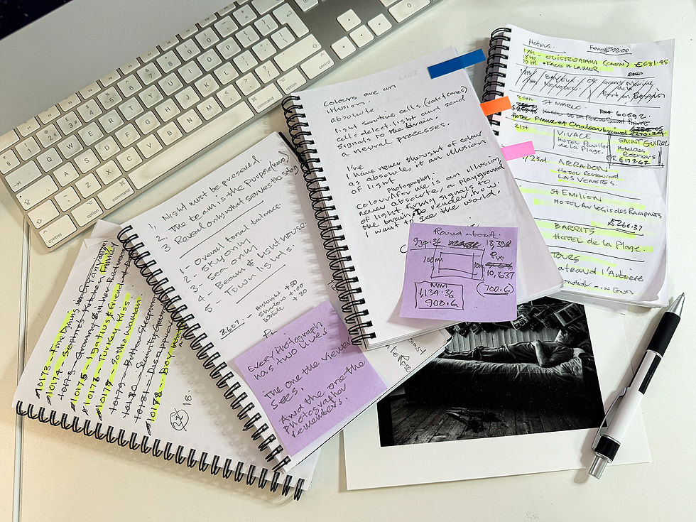 Photography notebooks containing project ideas, titles, editing notes and working sketches