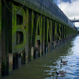 London Bankside river wall on the Thames