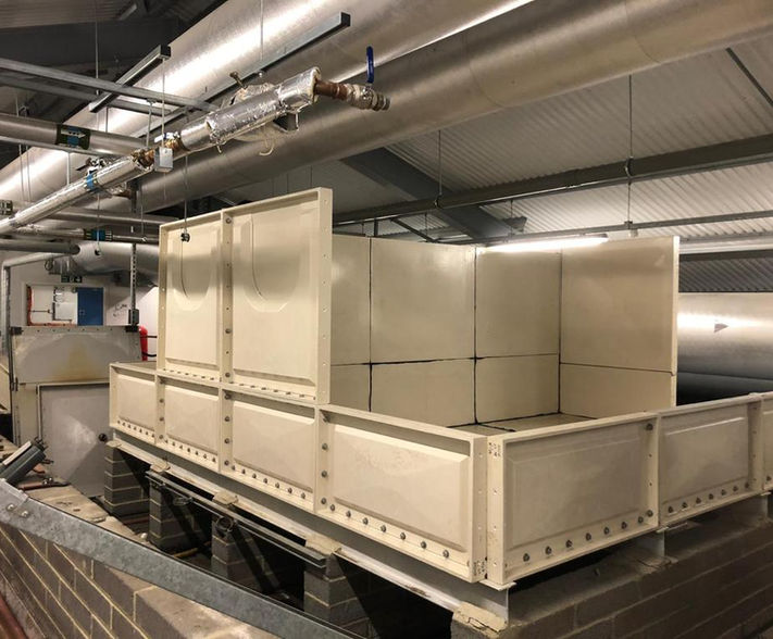 Sectional water tank being built.