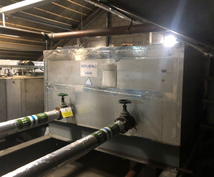 Steel water tank in hospital.