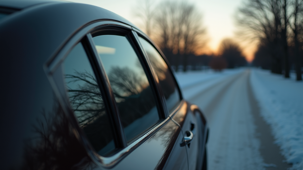 Eye-level view of car with dark tinted windows parked outdoors