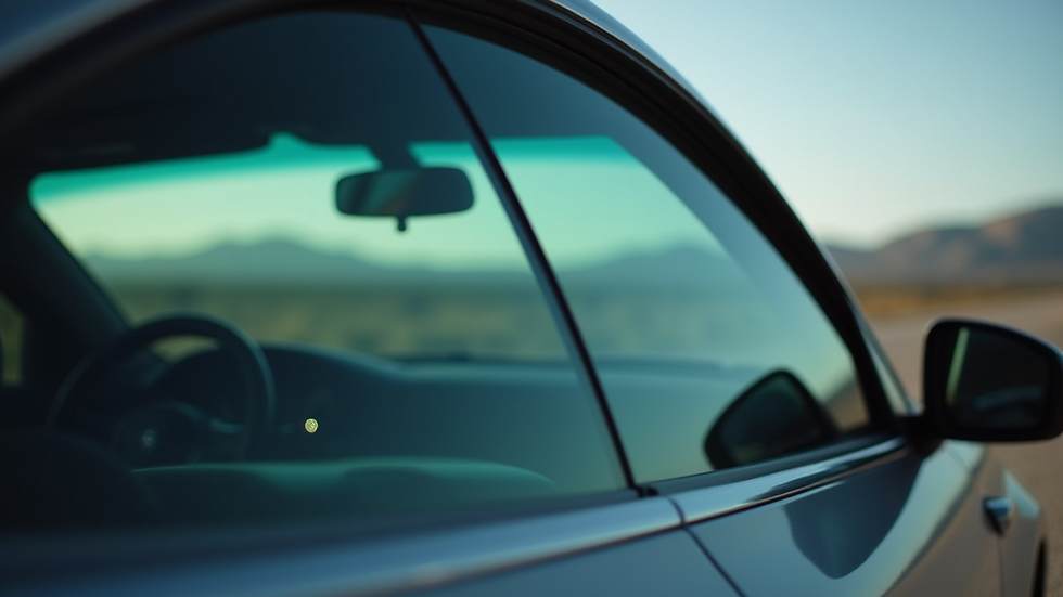 Close-up view of car window with different tint shades