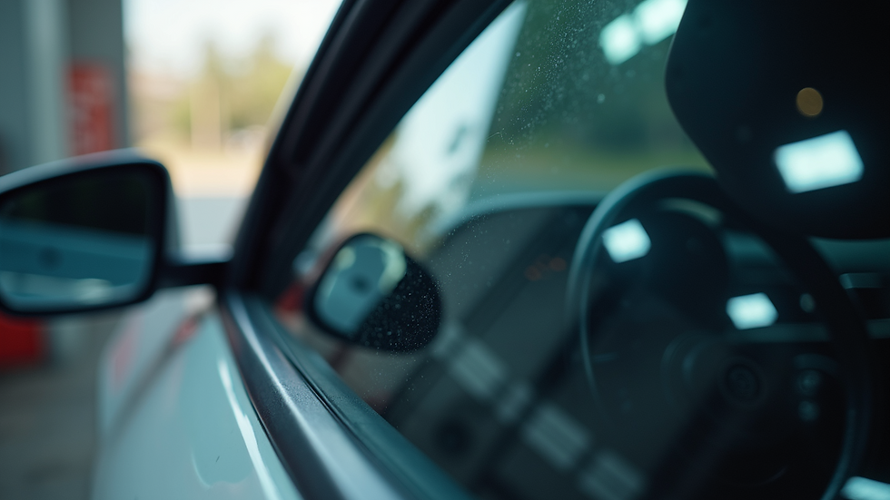 Close-up view of a car window being tinted by a professional technician