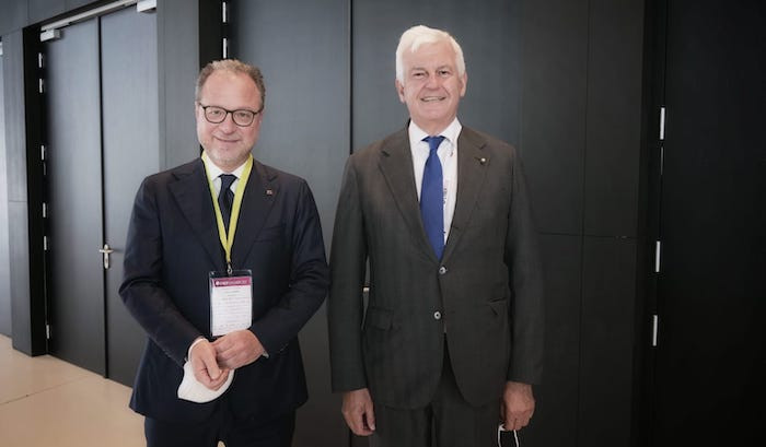Leonardo CEO Alessandro Profumo with Rt. Hon. Giorgio Mulè, Italian Undersecretary of State for Defense. Photo: Renato Franceschin