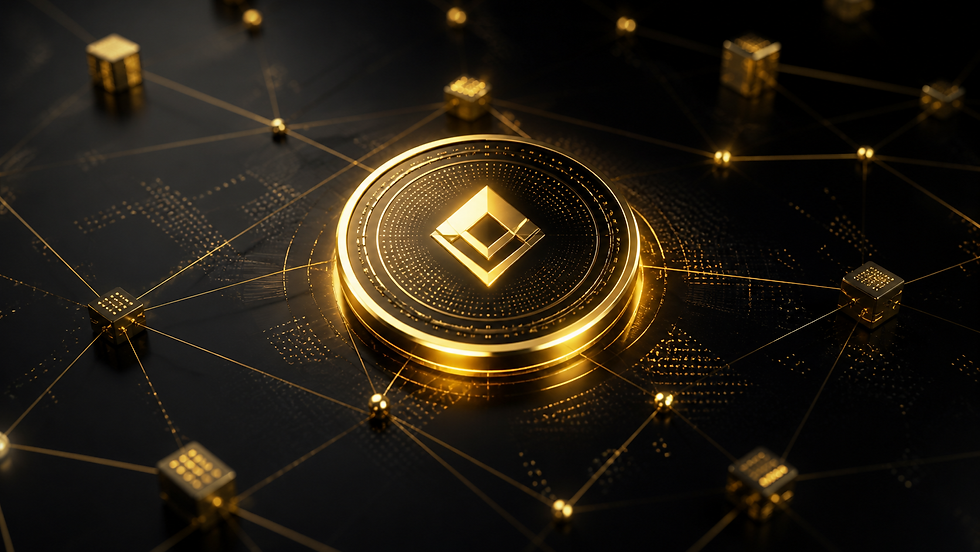 A luxury digital investment banner featuring a dark black background with elegant gold acc