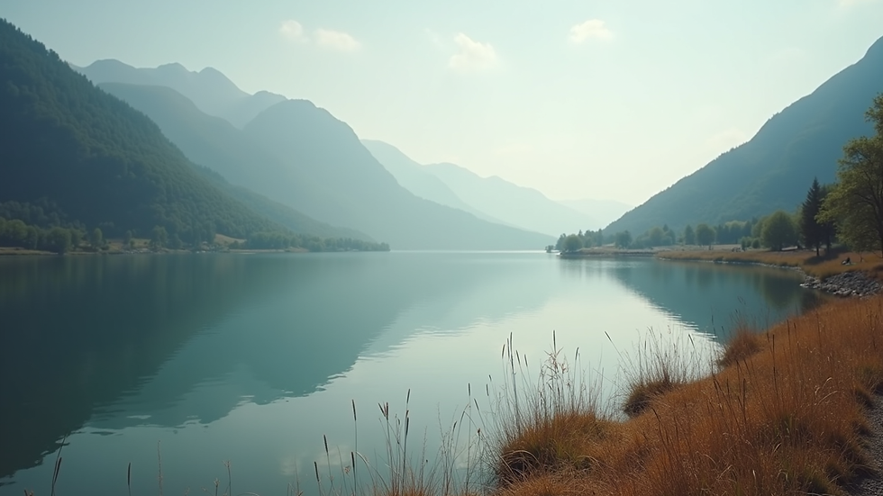 Close-up view of a serene landscape with a tranquil lake