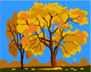 Painting of a beautiful fall tree with rich autumn colors, featuring warm red, orange, and yellow leaves against a soft background.
