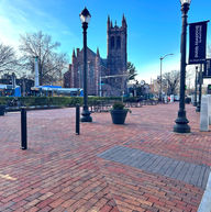 Brick walkway in New Haven with mental health support nearby.