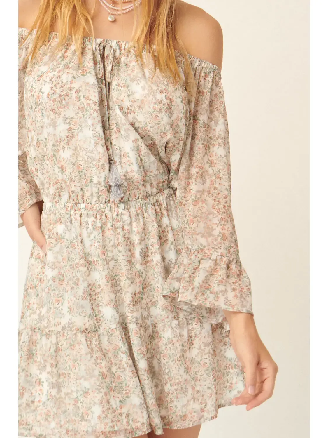 Floral Off Shoulder Mini Peasant Dress