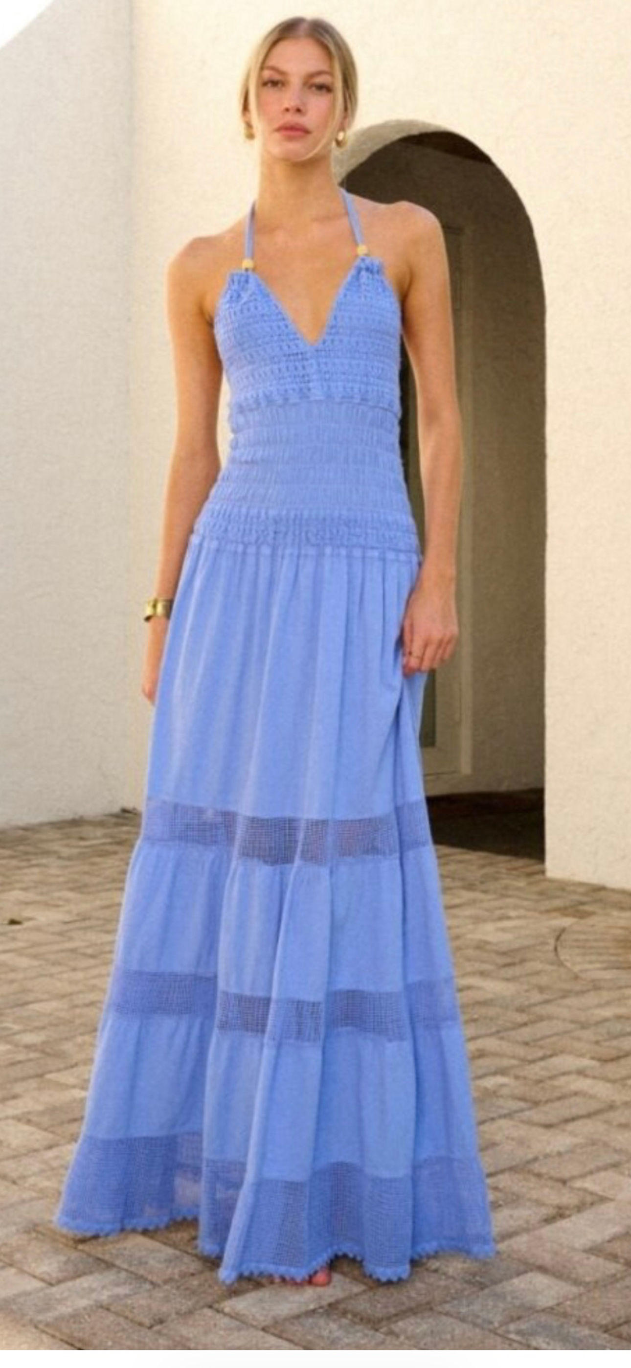  Carolina Dress Elegant Blue Halter Maxi Dress