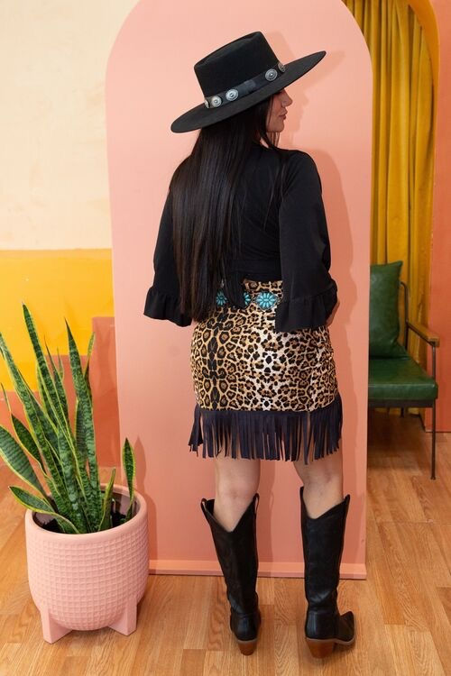 Thumbnail: BROWN LEOPARD WRAP FRINGE SKIRT
