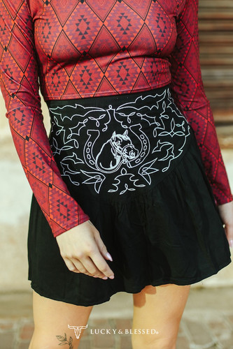 EMBROIDERED FLUTTERED SKIRT W SHORTS LINING | Lil Bit Country