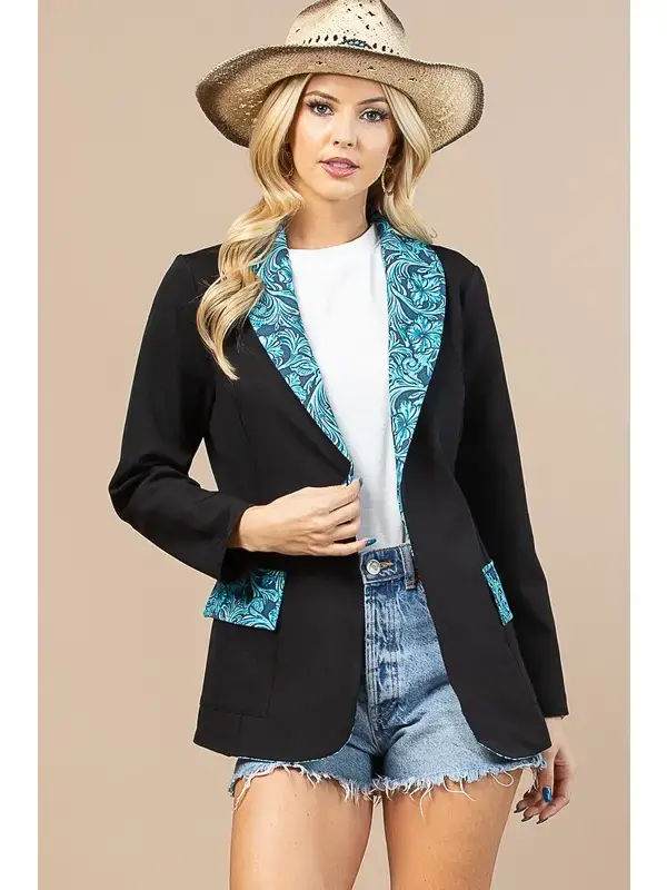 Western Tooled Leather Woven Blazer  