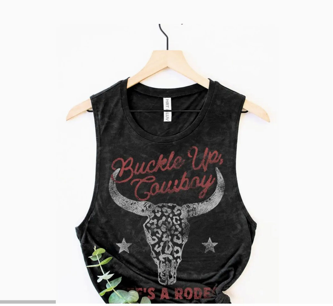 Buckle Up Cowboy Graphic Tank Top