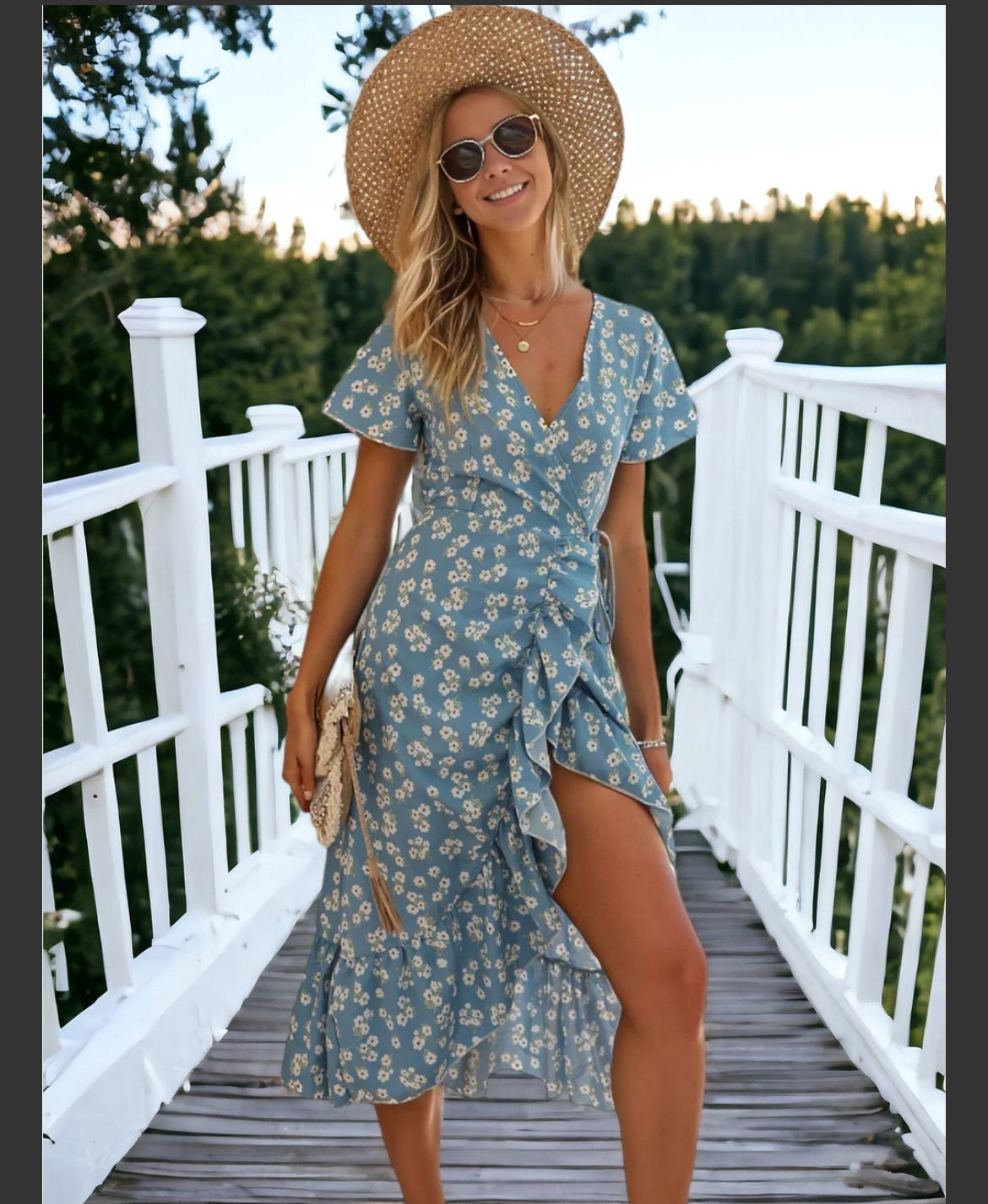 Blue floral ruffle dress