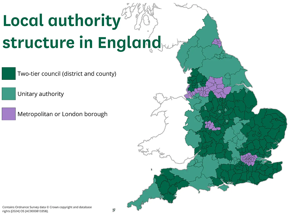 Map showing local authority structure in England