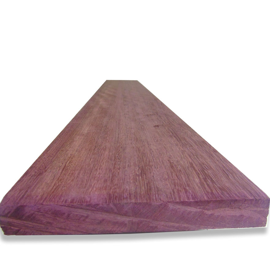 Plank of purple wood, Diamond Tropical Hardwoods, viewed at an angle.