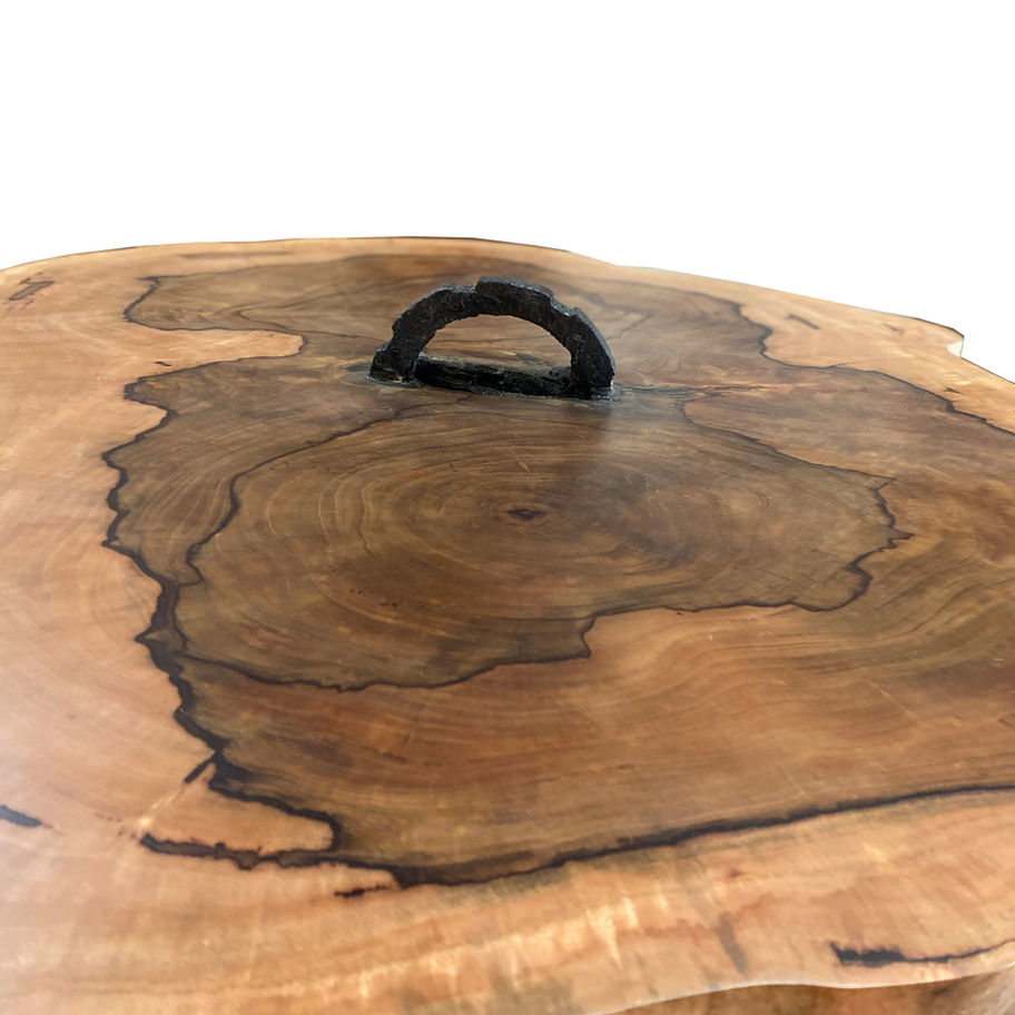 Wooden stool detail with a dark handle Sanded Stool T3047 on white background.