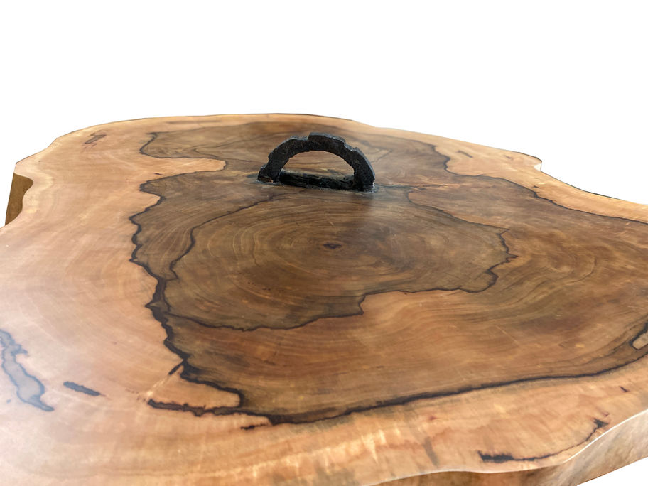 Wooden stool detail with a dark handle Sanded Stool T3047 on white background.