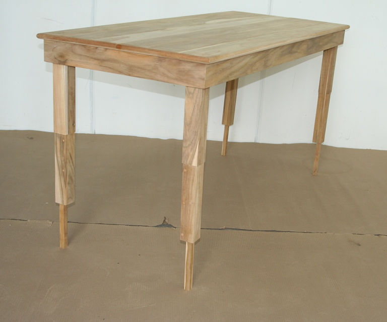 Wooden table with four legs. Sanded Stool T3048, with a light brown finish. Diamond Tropical Hardwoods