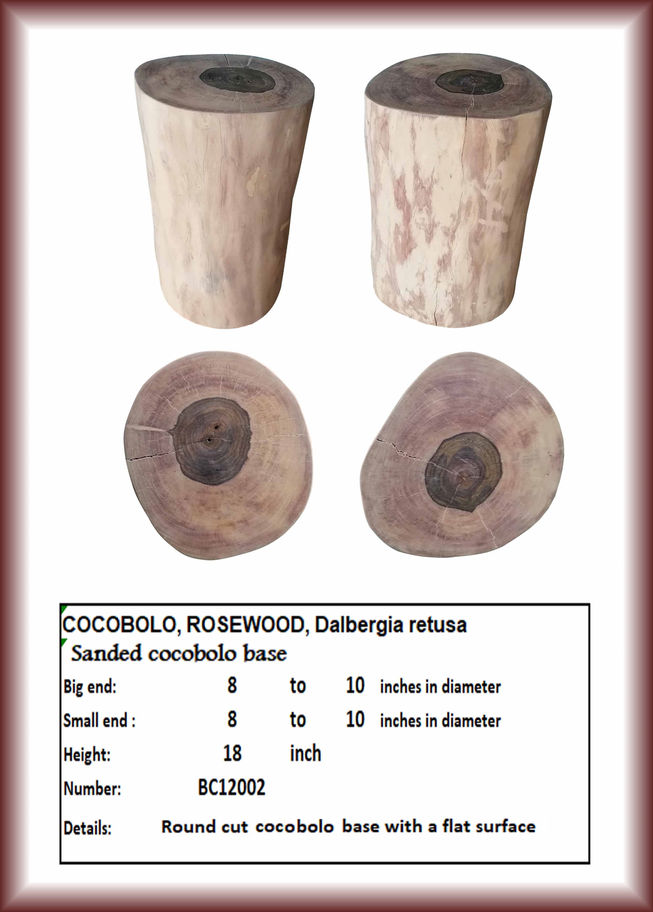 Cocobolo, Rosewood, Dalbergia retusa sanded cocobolo base with flat surface Diamond Tropical Hardwoods