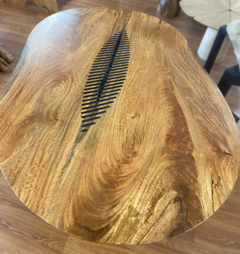 Modern Oval Dining Table in Wood with Black Metal Base | Diamond Tropical