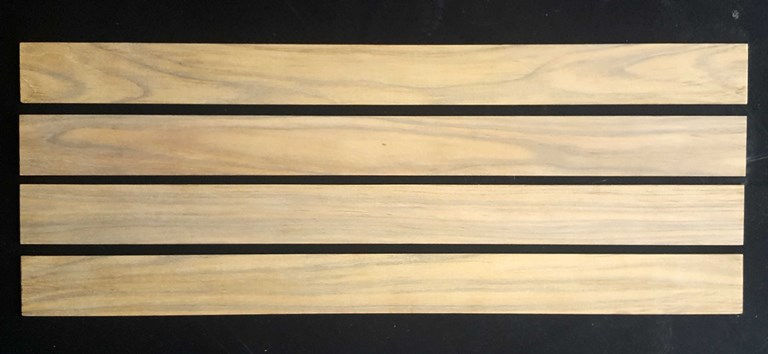 Four teak veneer boards with black lines, 48" x 6" x 1/8" Yacht Decking