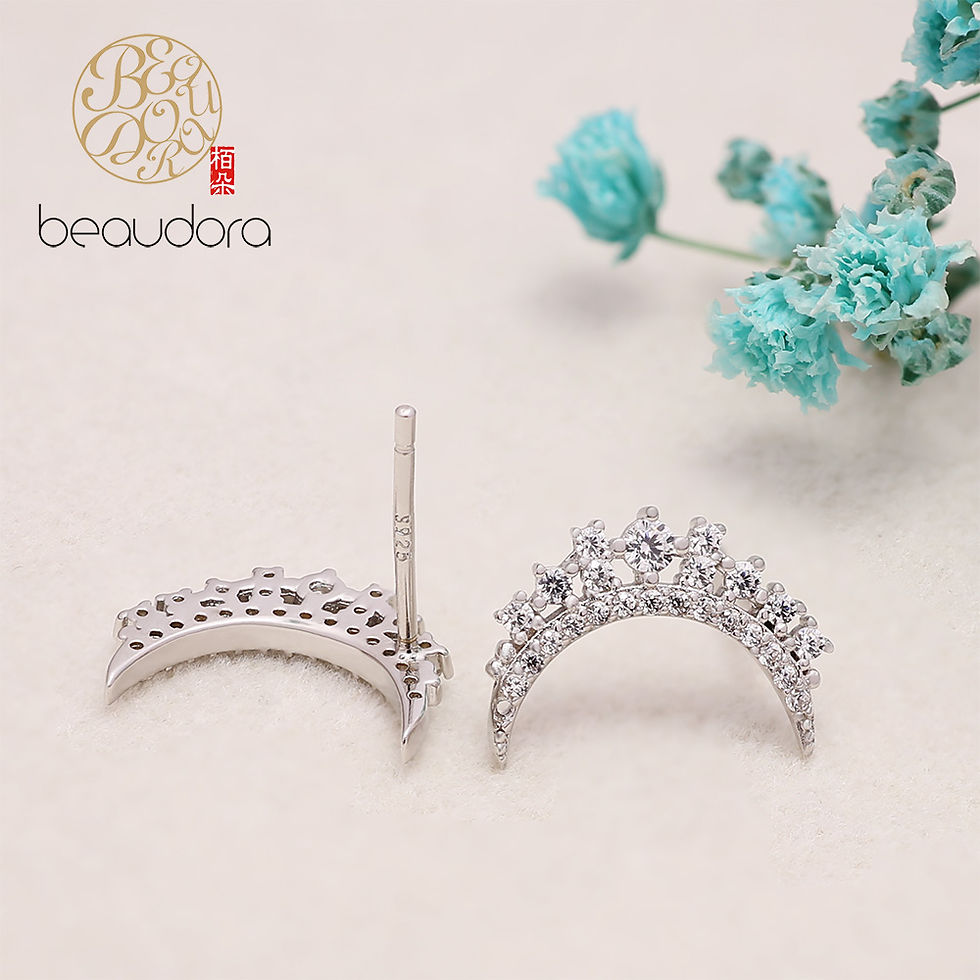 Thumbnail: S925 Sterling Silver Moon Shape Rhodium Plated Clear Cubic Zirconia Earrings