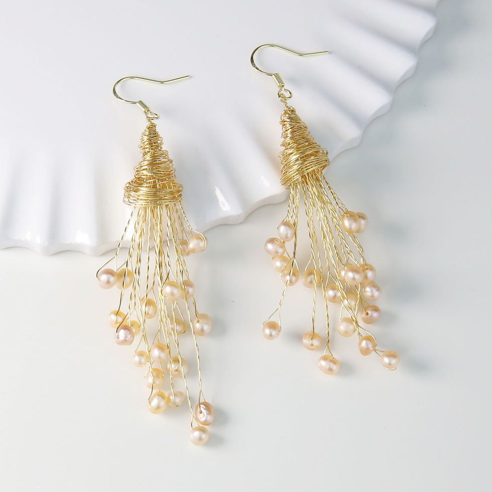 Thumbnail: Handmade Nest Gold Wire Pearl Drop Earrings