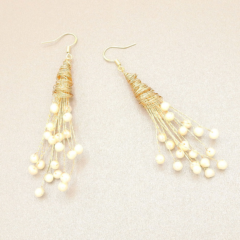 Thumbnail: Handmade Nest Gold Wire Pearl Drop Earrings