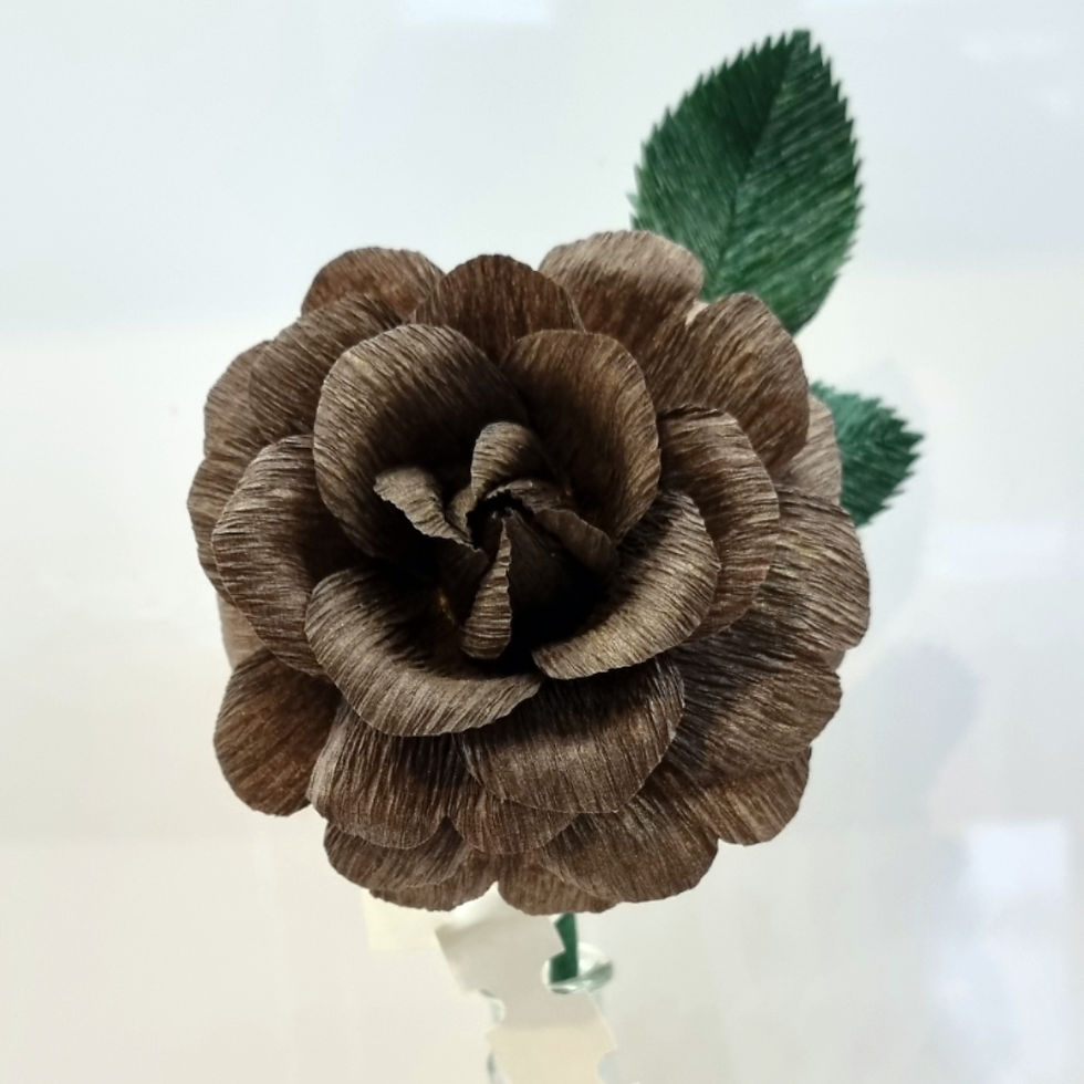 Crepe Paper Rose Brown with gold highlights made in memory of Lexi