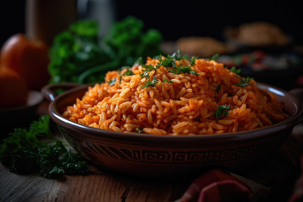 Serving up Jollof Rice, Chicken & Plantain