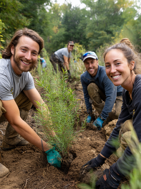 Co-workers planting trees and shrubs for esg