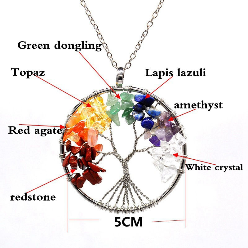 Natural Gravel Crystal Tree Of Life Pendant Necklace Volcanic Stone Yoga Bracel