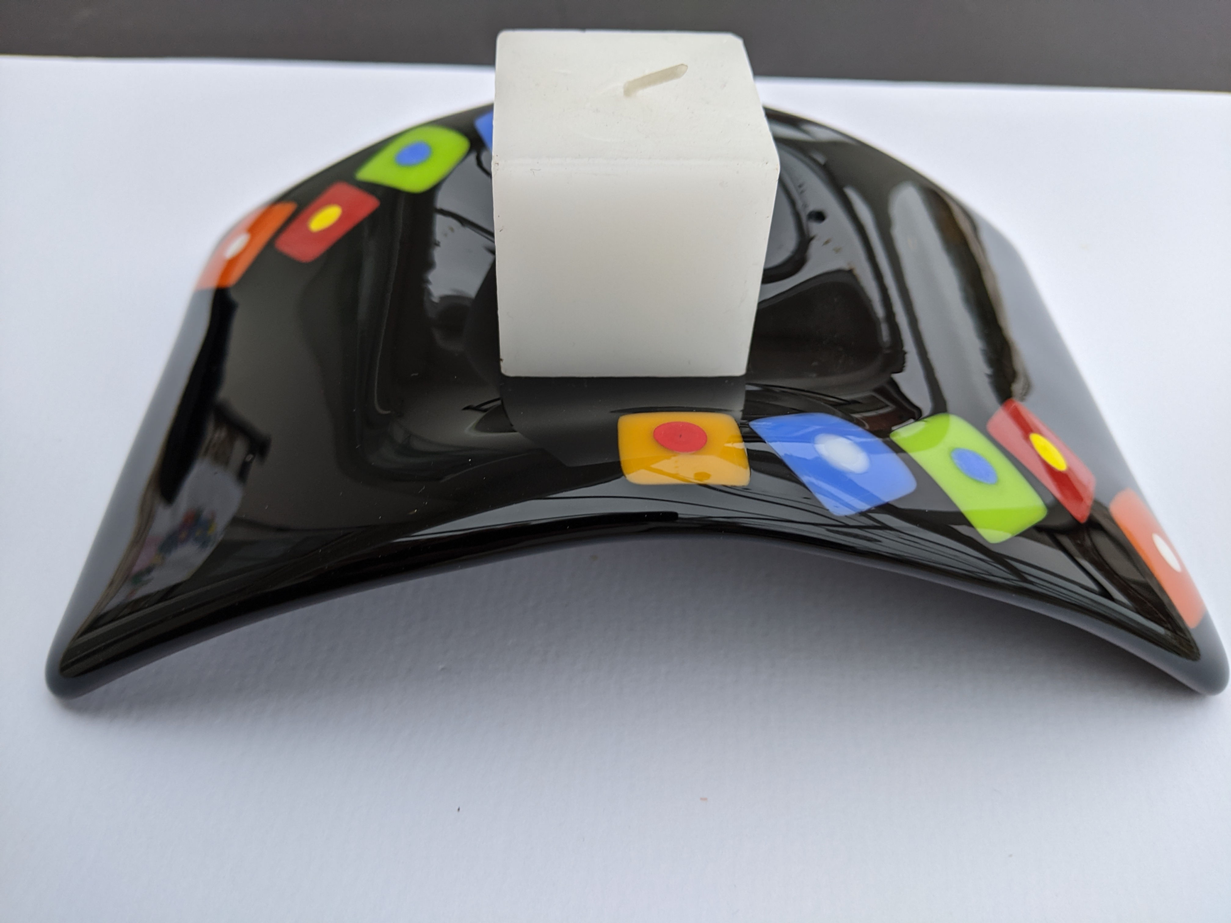 Black Candleholder with colourful squares and dots