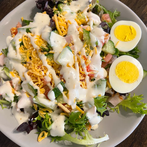 cobb salad with ranch dressing at sweet spot cafe in whitewater wisconsin