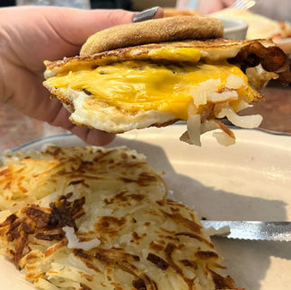 Breakfast sandwich and hashbrowns at jessica's diner in whitewater wisconsin