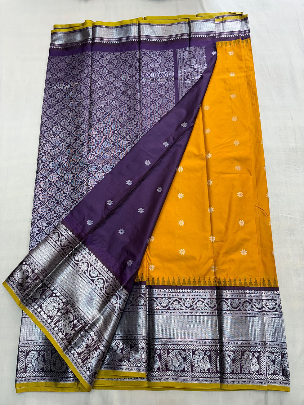 Thumbnail: Semi Gadwal Silver Border Saree
