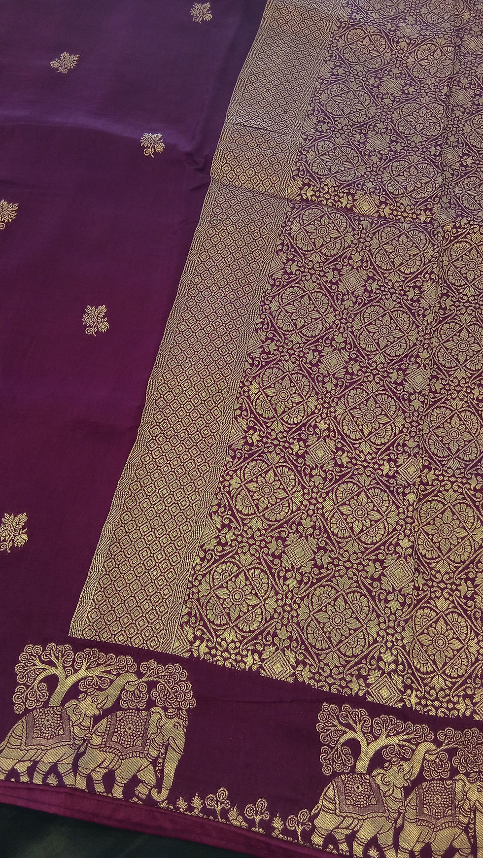 Wine Fancy Silk Saree with Elephant Border