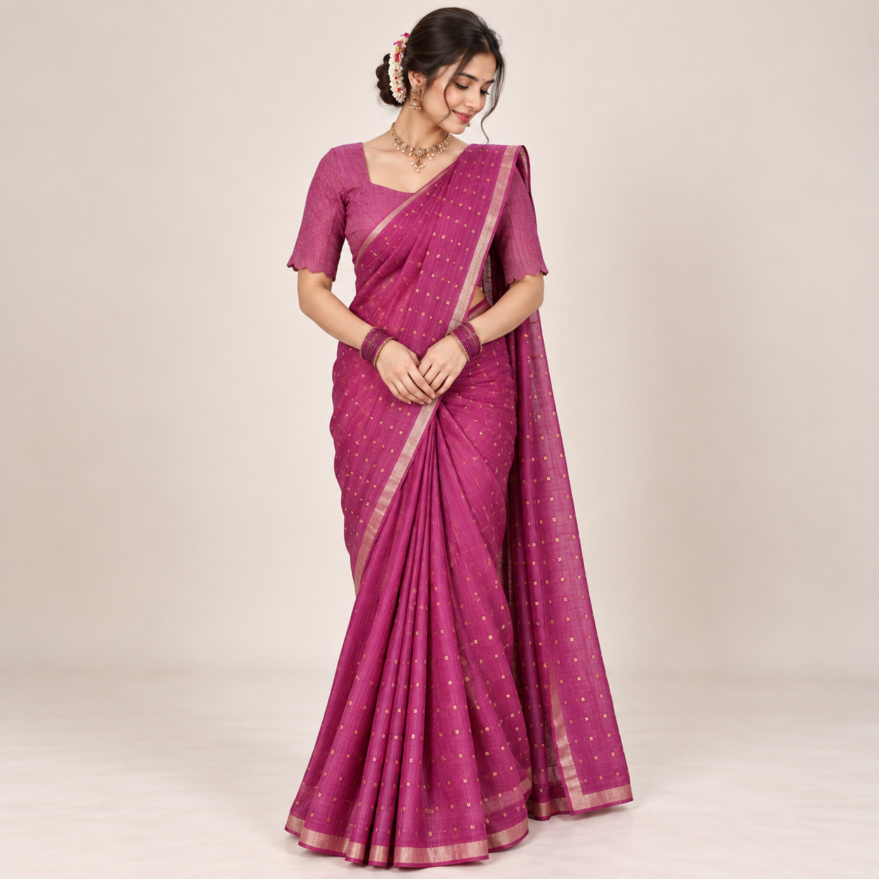 The Orchid Shimmer Dot Saree
