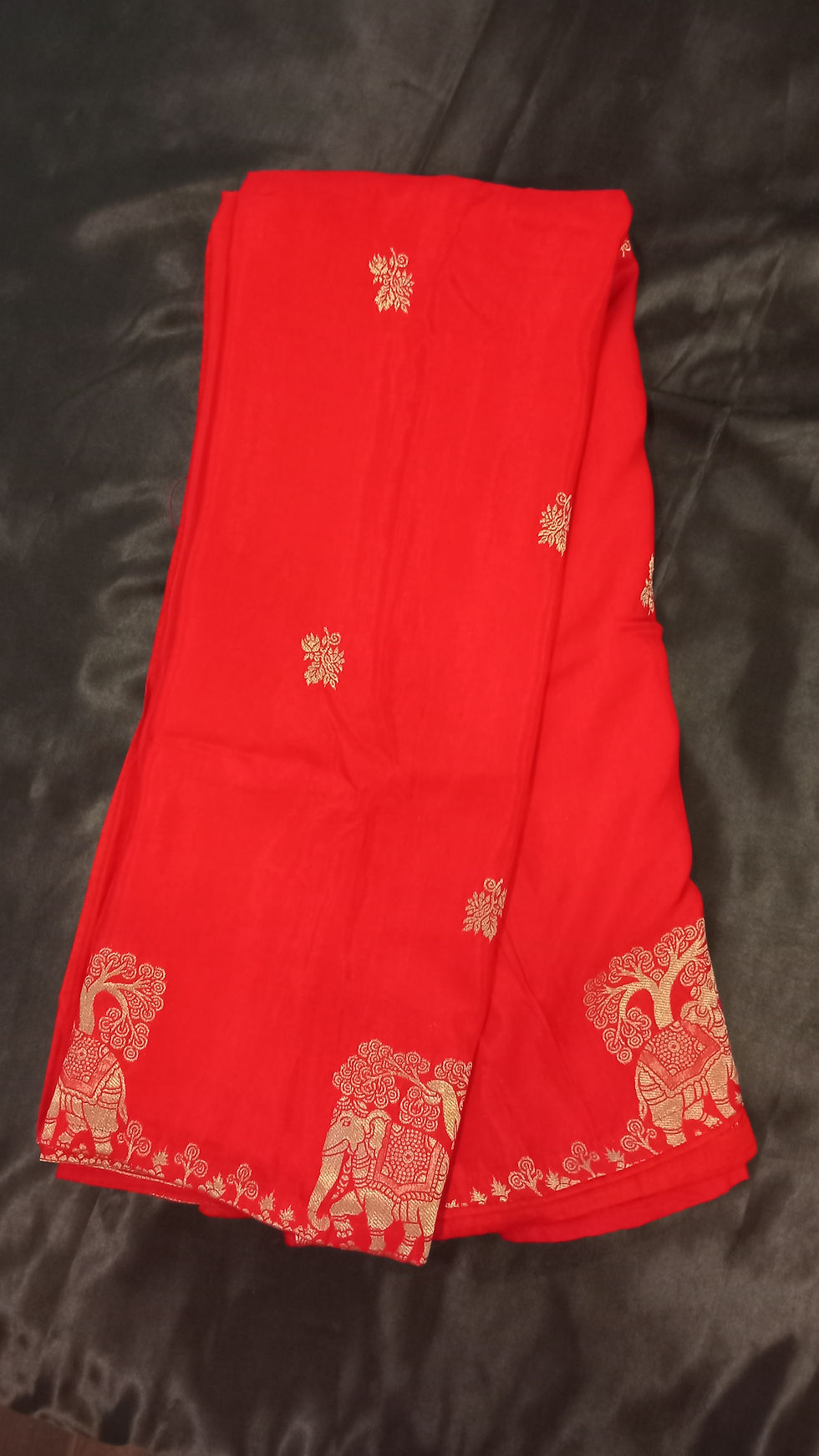 Red Banarasi Silk Saree with Elephant Motifs