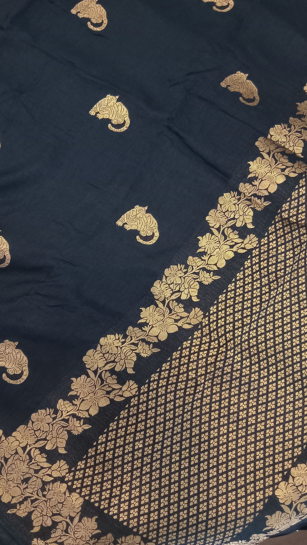 Navy Blue Zari Woven Fancy Saree with Tiger Motifs