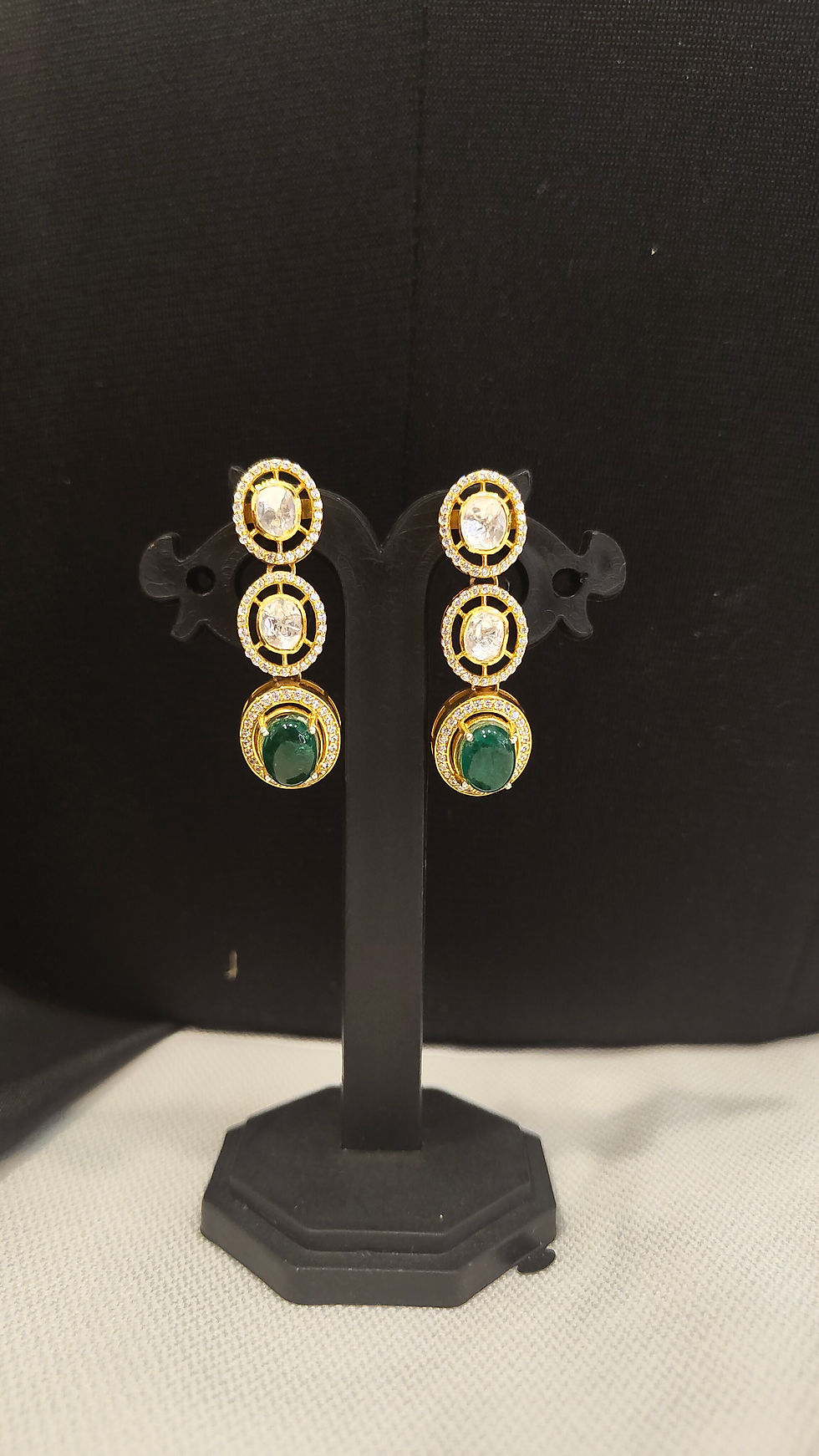 Emerald Polki Ladder Silver Drops