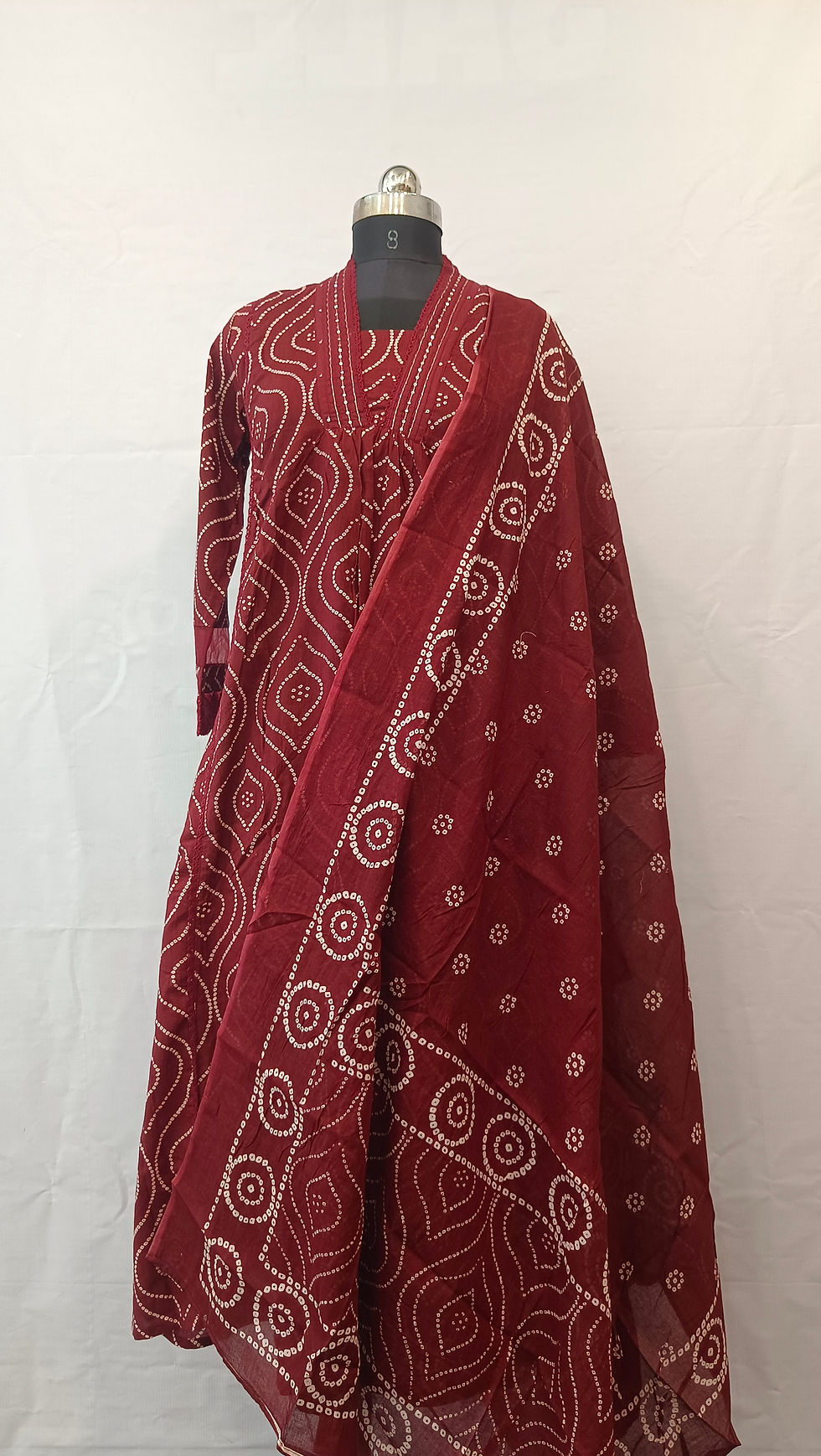 Maroon Bandhani Cotton Suit Set