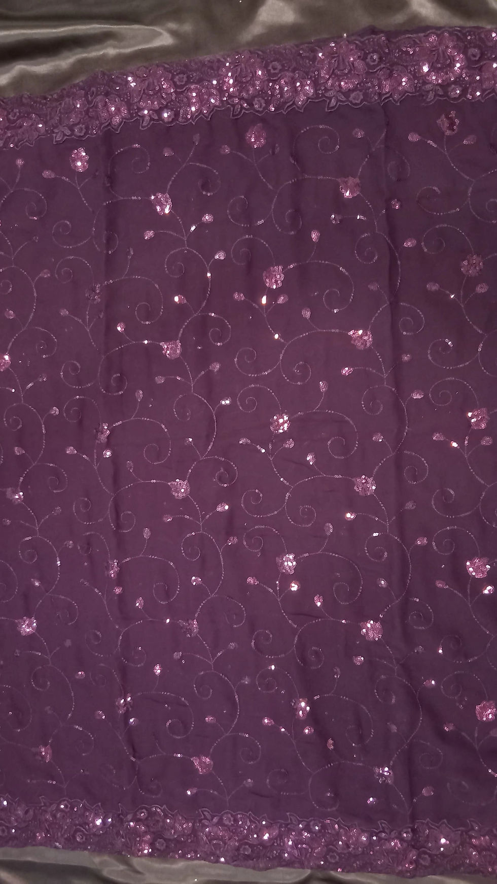 Plum Purple Sequin Embroidered Fancy Saree