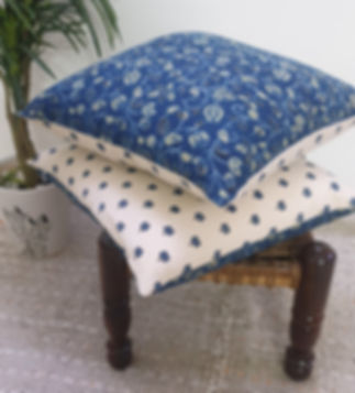 Cotton Reversible Blue Hand Block Printed Cushion Cover